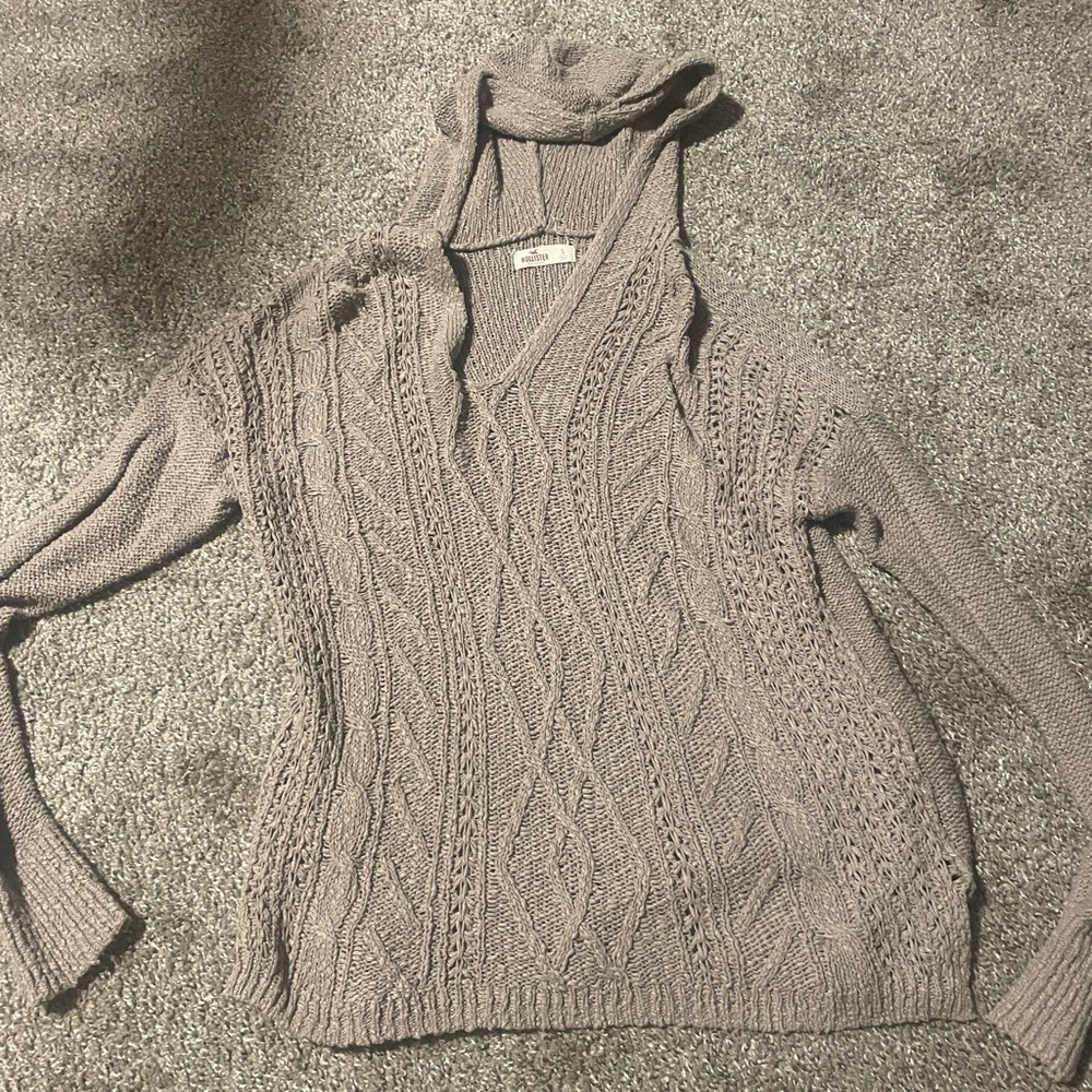 Size small tan Hollister hooded knit sweater